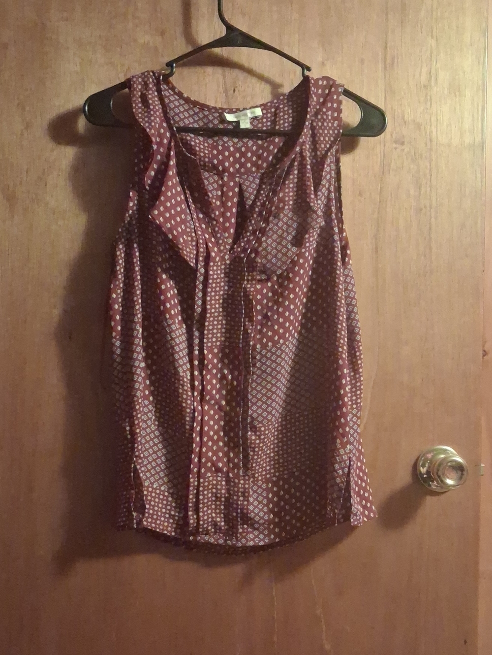 Skies Are Blue Burgundy Polka Dot Ruffle Tank